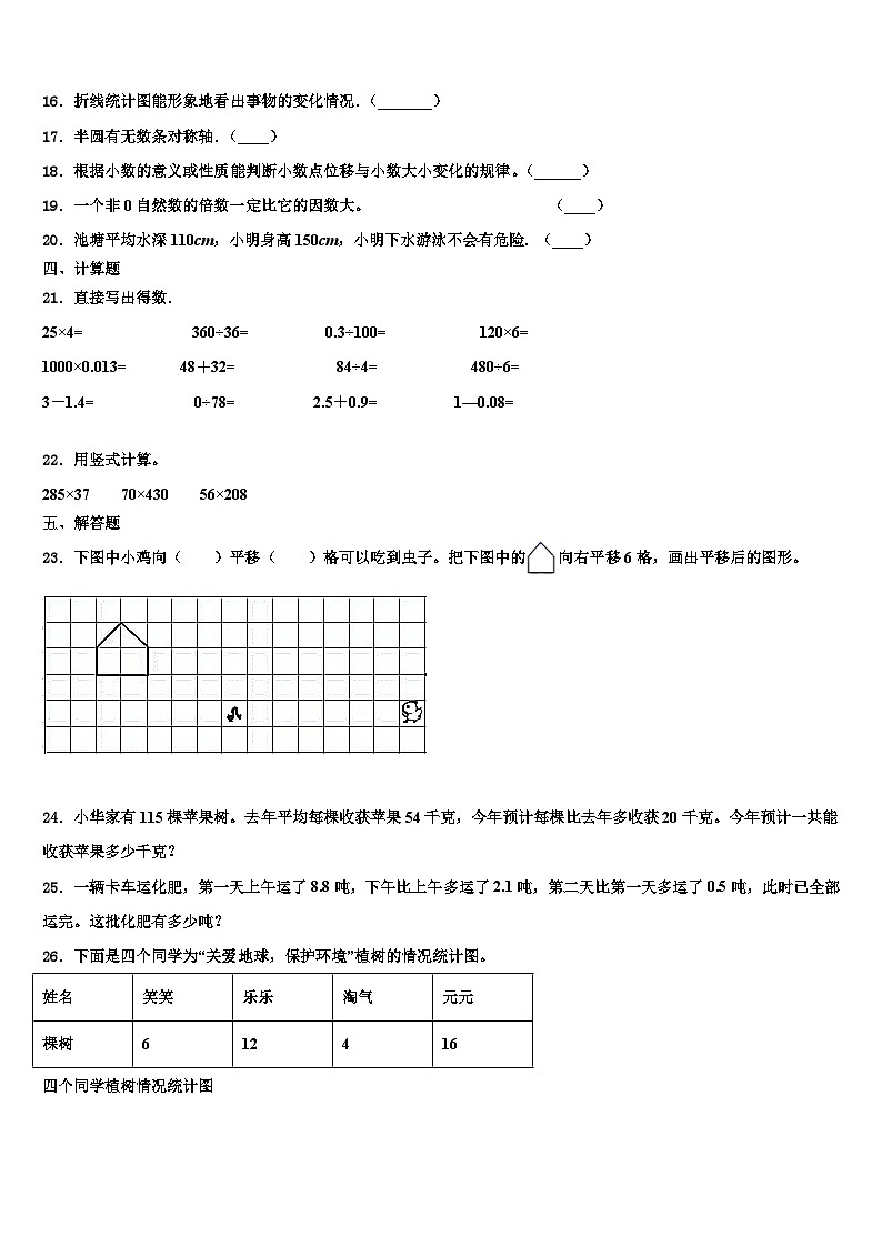 无锡市惠山区2023年四年级数学第二学期期末联考模拟试题含解析第2页
