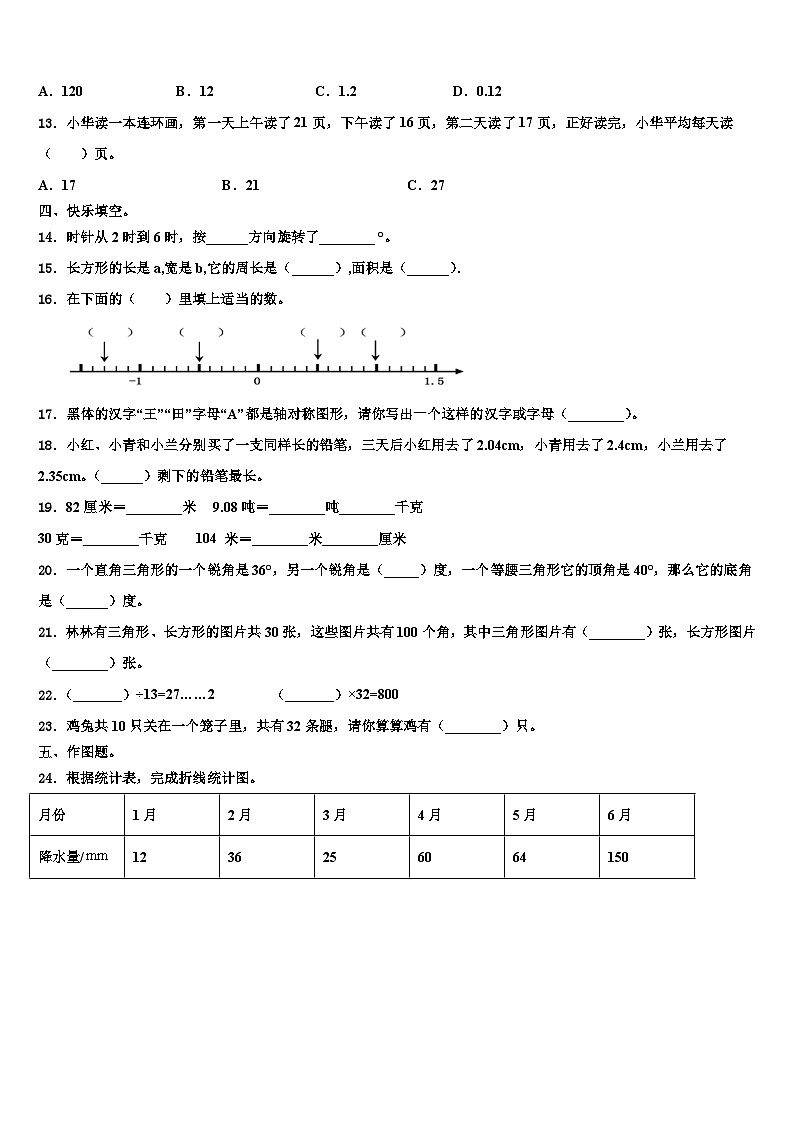 新疆维吾尔巴音郭楞蒙古自治州博湖县2022-2023学年数学四年级第二学期期末统考模拟试题含解析02