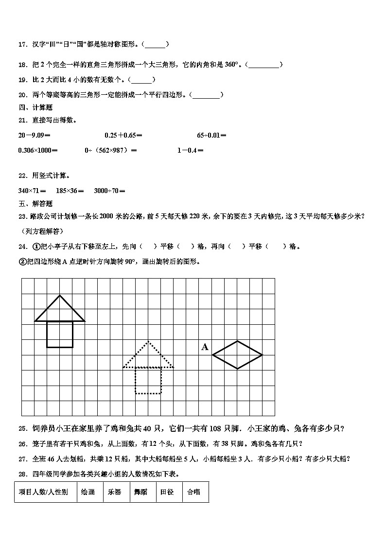 永城市2022-2023学年数学四年级第二学期期末监测模拟试题含解析第2页