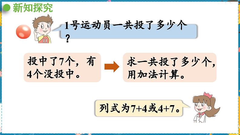 数学青岛一（上） 七  小小运动会 信息窗3   6、7加几及相应的几加7、6的进位加法 PPT课件05