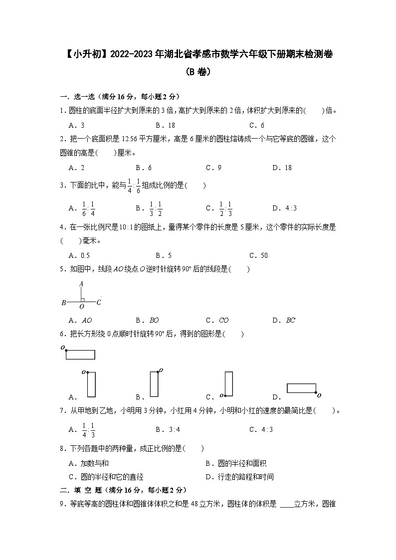 【小升初】2022-2023学年湖北省孝感市数学六年级下册期末检测卷（B卷）含解析第1页