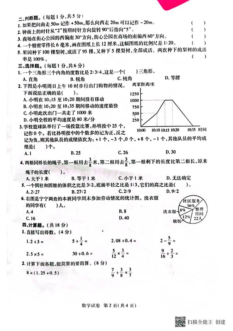 河南省驻马店市上蔡县2022-2023学年六年级下学期小升初数学试卷第2页