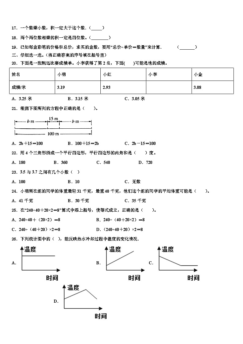 河南省开封市杞县2022-2023学年四年级数学第二学期期末教学质量检测试题含解析第2页