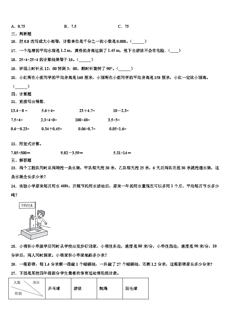 河南省鹤壁市淇县2023年四年级数学第二学期期末考试试题含解析第2页