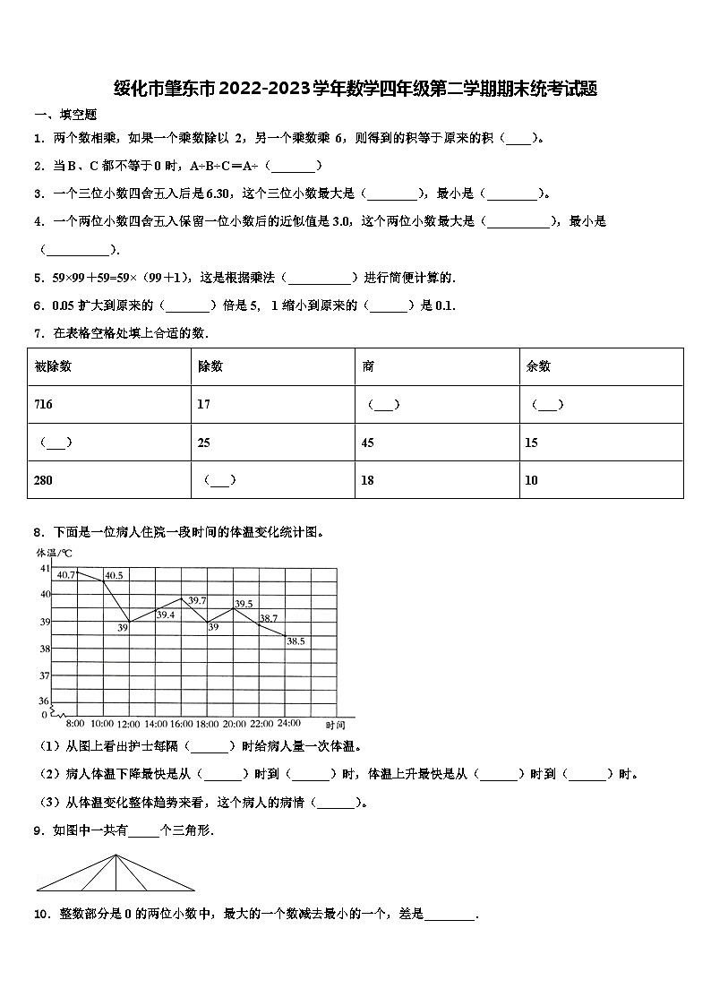 绥化市肇东市2022-2023学年数学四年级第二学期期末统考试题含解析第1页