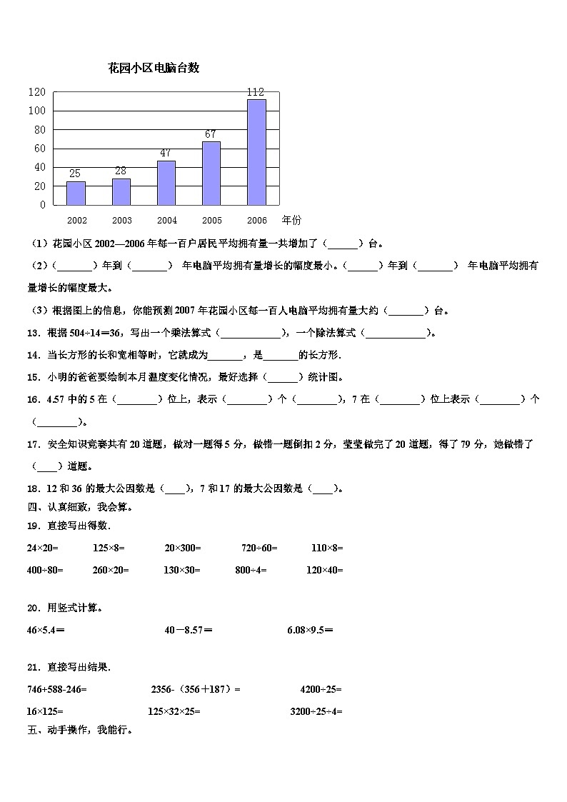 荔蒲县2022-2023学年四年级数学第二学期期末综合测试模拟试题含解析02
