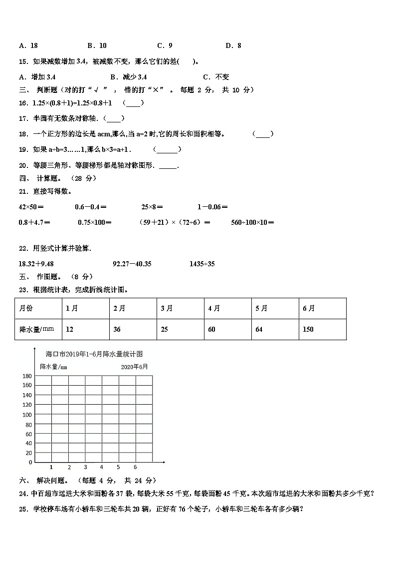 辽宁省本溪市明山区2022-2023学年四年级数学第二学期期末学业质量监测试题含解析第2页
