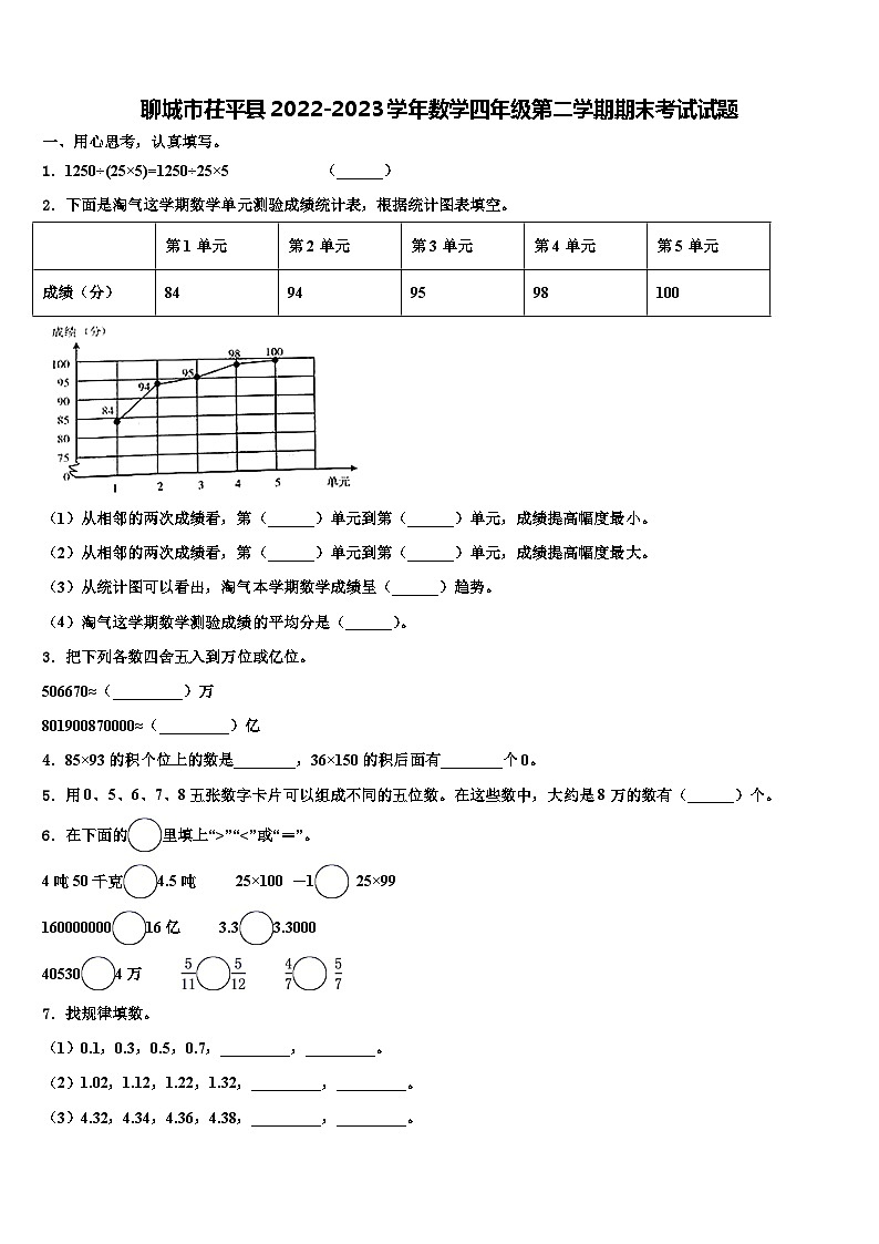 聊城市茌平县2022-2023学年数学四年级第二学期期末考试试题含解析第1页