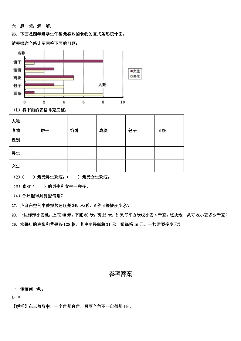 西宁市城中区2022-2023学年数学四下期末经典模拟试题含解析03