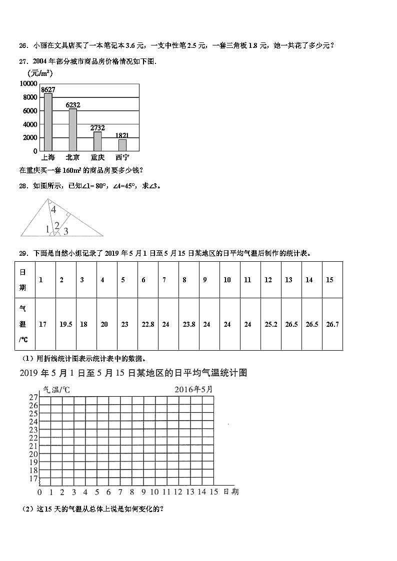 黑龙江省哈尔滨市动力区2022-2023学年数学四下期末达标测试试题含解析第3页