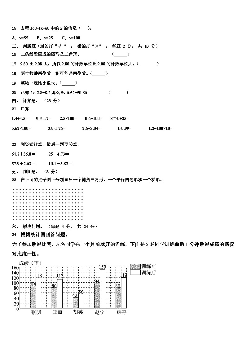 黑龙江省鸡西市滴道区2023年四年级数学第二学期期末教学质量检测试题含解析第2页
