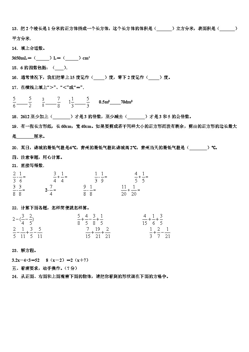 2022-2023学年临沂市费县数学六年级第二学期期末统考模拟试题含解析02