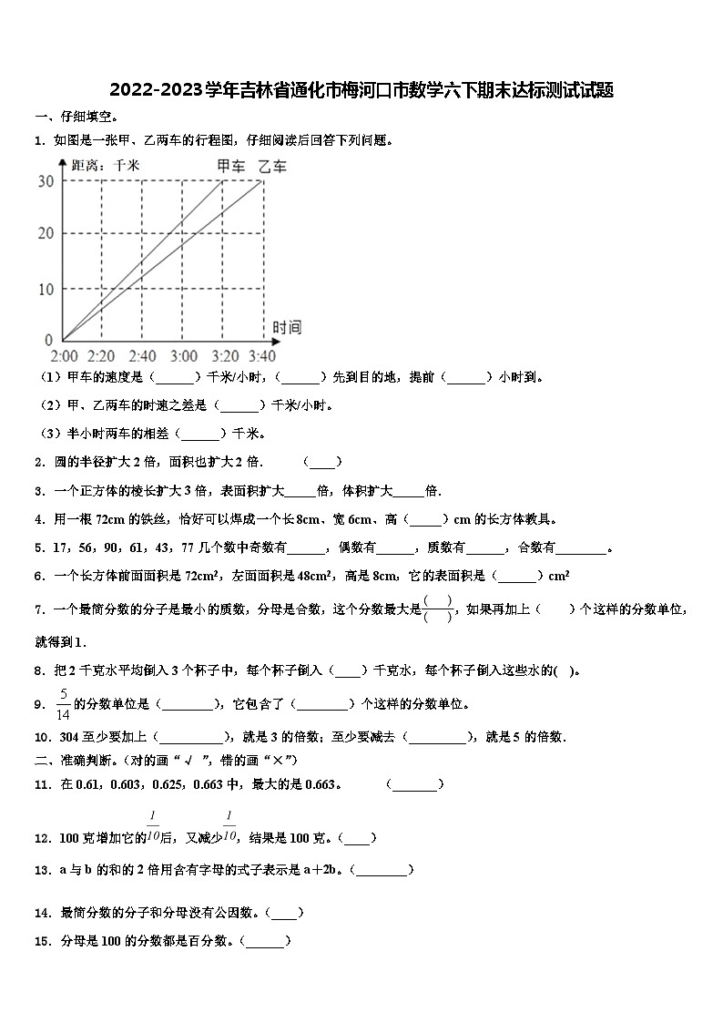 2022-2023学年吉林省通化市梅河口市数学六下期末达标测试试题含解析01