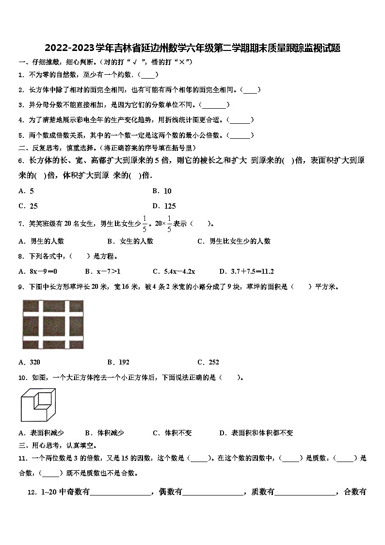 2022-2023学年吉林省延边州数学六年级第二学期期末质量跟踪监视试题含解析01