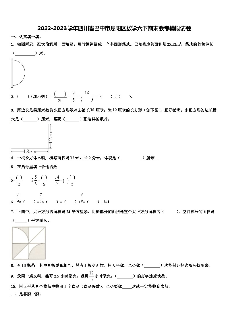 2022-2023学年四川省巴中市恩阳区数学六下期末联考模拟试题含解析01