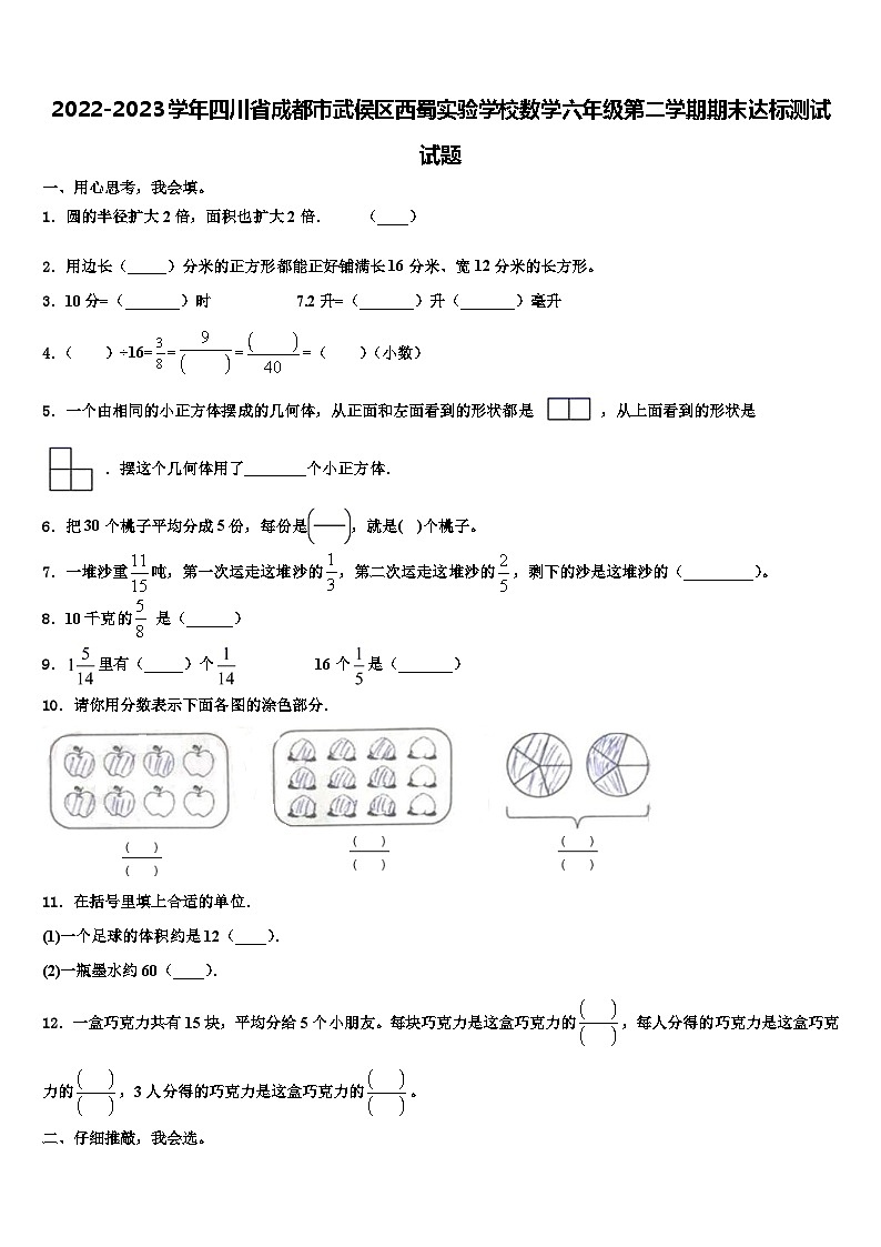 2022-2023学年四川省成都市武侯区西蜀实验学校数学六年级第二学期期末达标测试试题含解析01