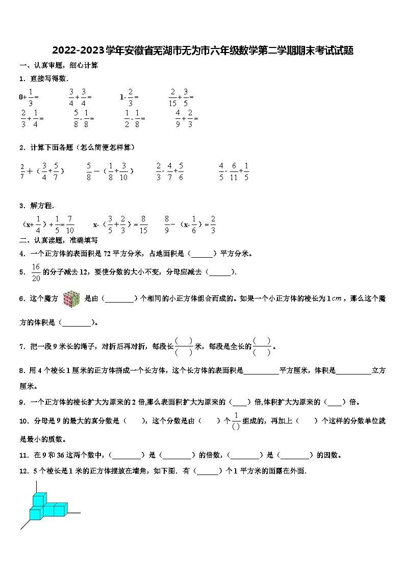 2022-2023学年安徽省芜湖市无为市六年级数学第二学期期末考试试题含解析01