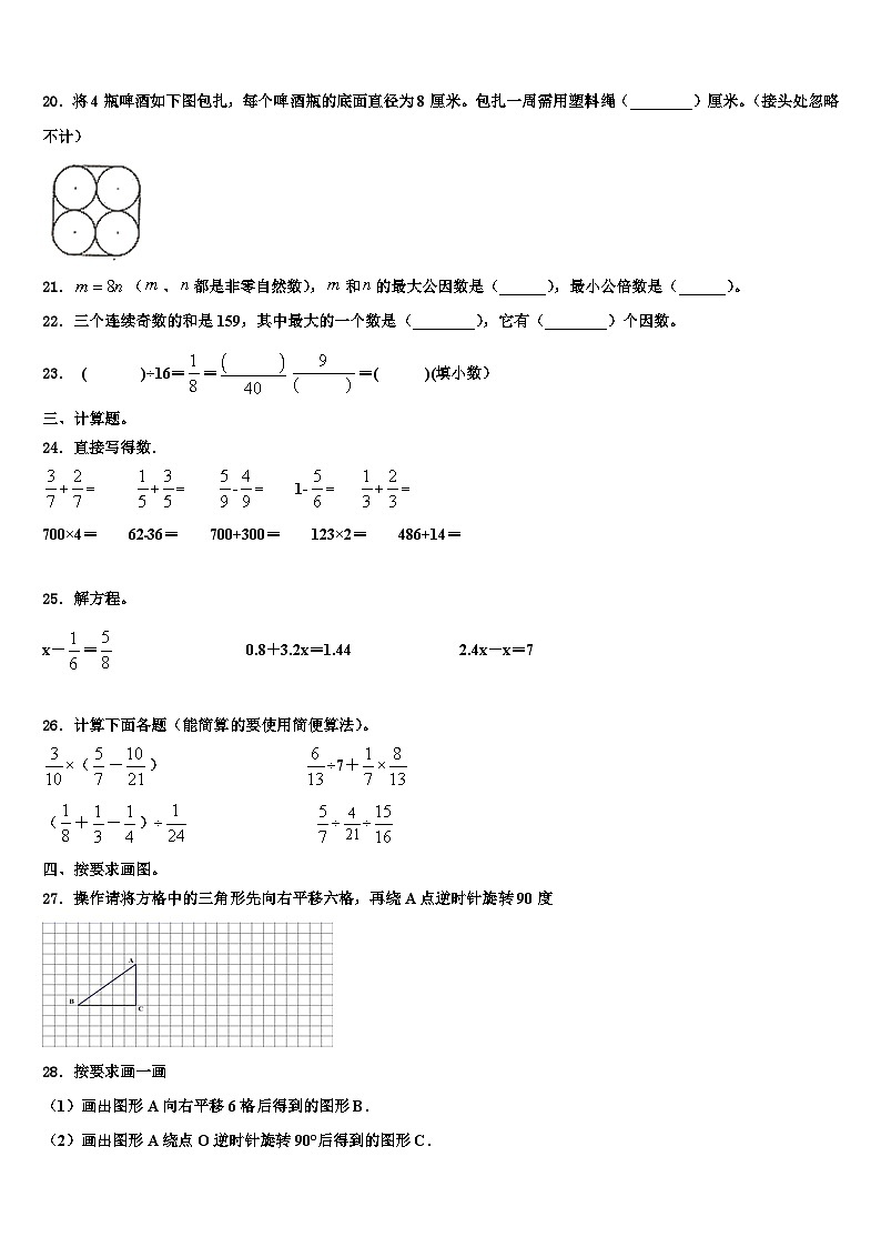 2022-2023学年山东省潍坊市昌邑市、昌乐县数学六年级第二学期期末达标测试试题含解析第3页
