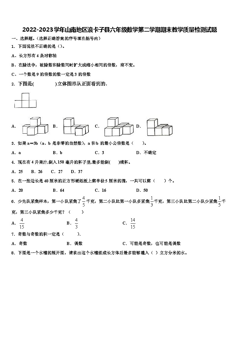 2022-2023学年山南地区浪卡子县六年级数学第二学期期末教学质量检测试题含解析第1页