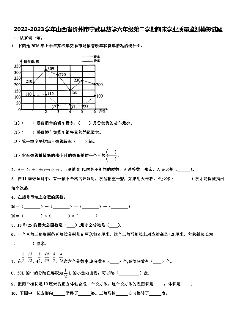 2022-2023学年山西省忻州市宁武县数学六年级第二学期期末学业质量监测模拟试题含解析第1页