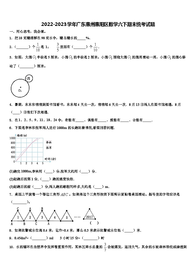 2022-2023学年广东惠州惠阳区数学六下期末统考试题含解析第1页