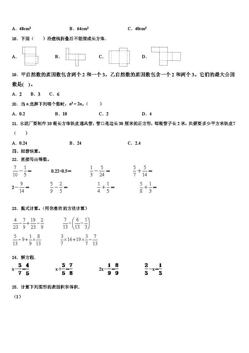 2022-2023学年广东省惠州博罗县数学六年级第二学期期末学业质量监测模拟试题含解析02