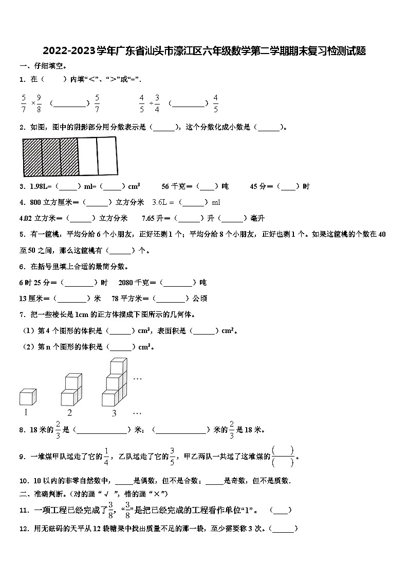 2022-2023学年广东省汕头市濠江区六年级数学第二学期期末复习检测试题含解析01