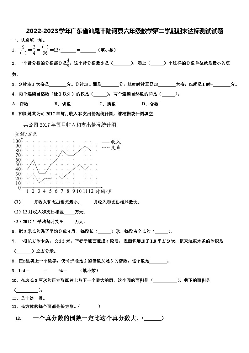 2022-2023学年广东省汕尾市陆河县六年级数学第二学期期末达标测试试题含解析第1页