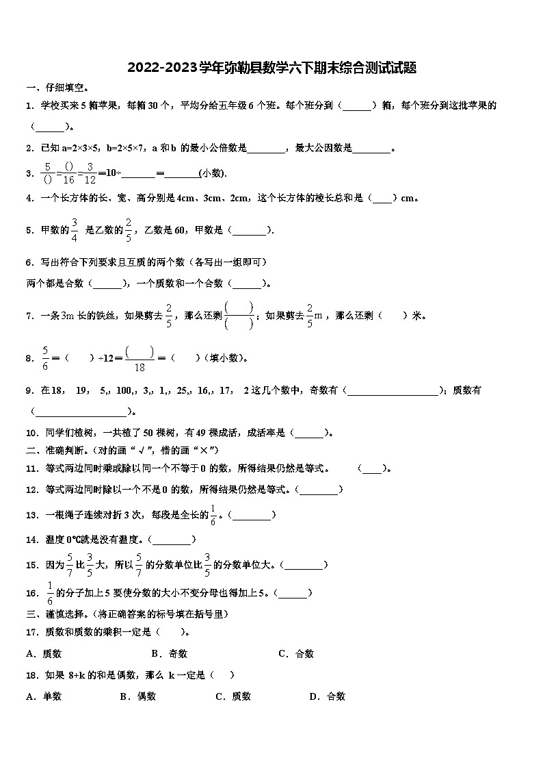 2022-2023学年弥勒县数学六下期末综合测试试题含解析01