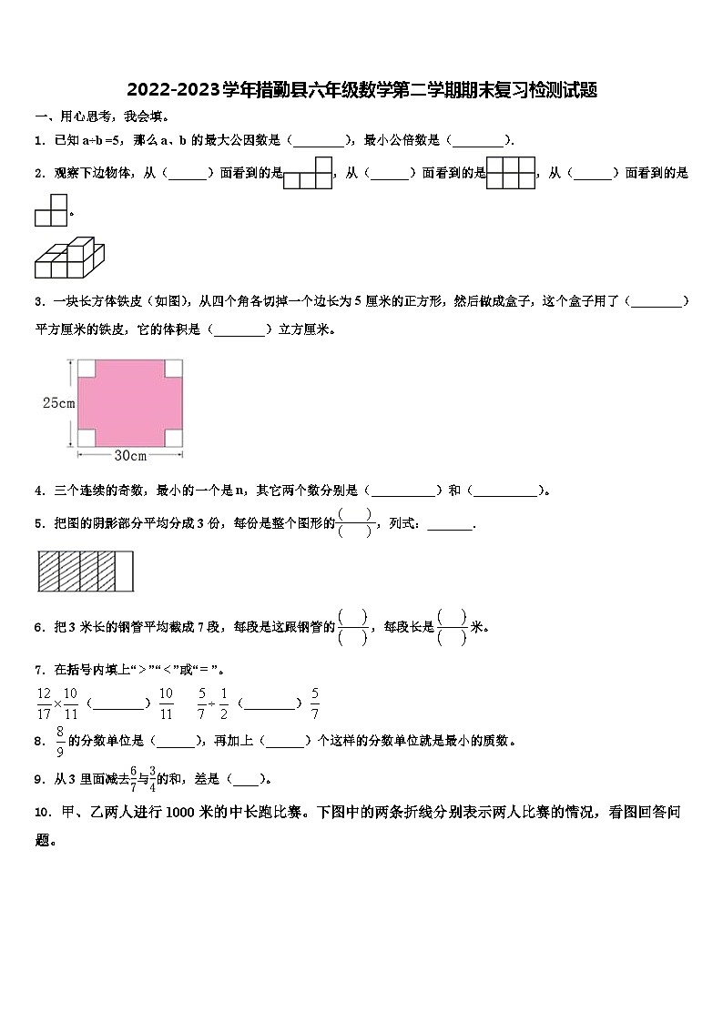 2022-2023学年措勤县六年级数学第二学期期末复习检测试题含解析第1页