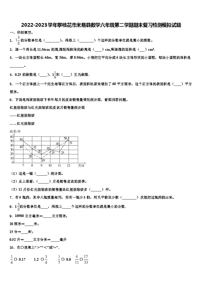 2022-2023学年攀枝花市米易县数学六年级第二学期期末复习检测模拟试题含解析第1页