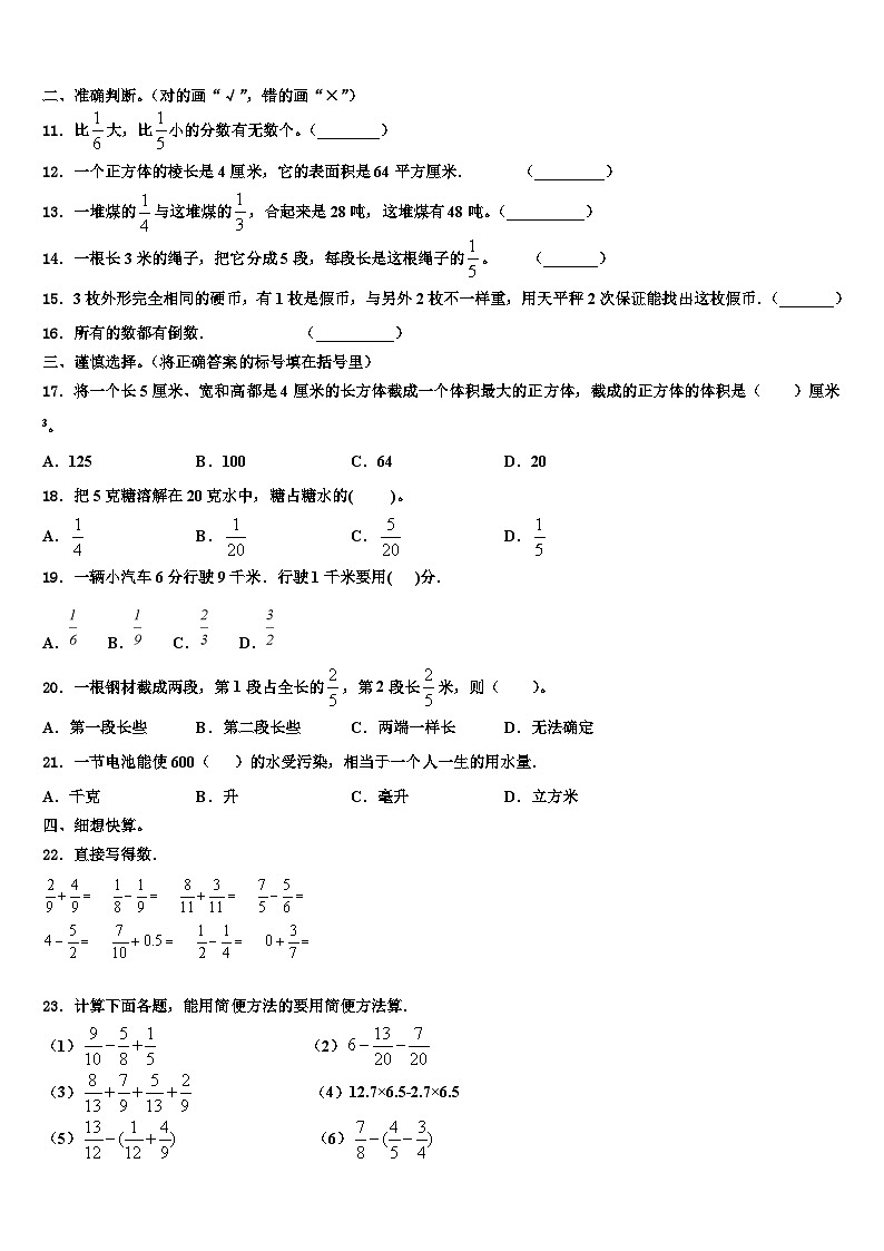2022-2023学年攀枝花市米易县数学六年级第二学期期末复习检测模拟试题含解析第2页