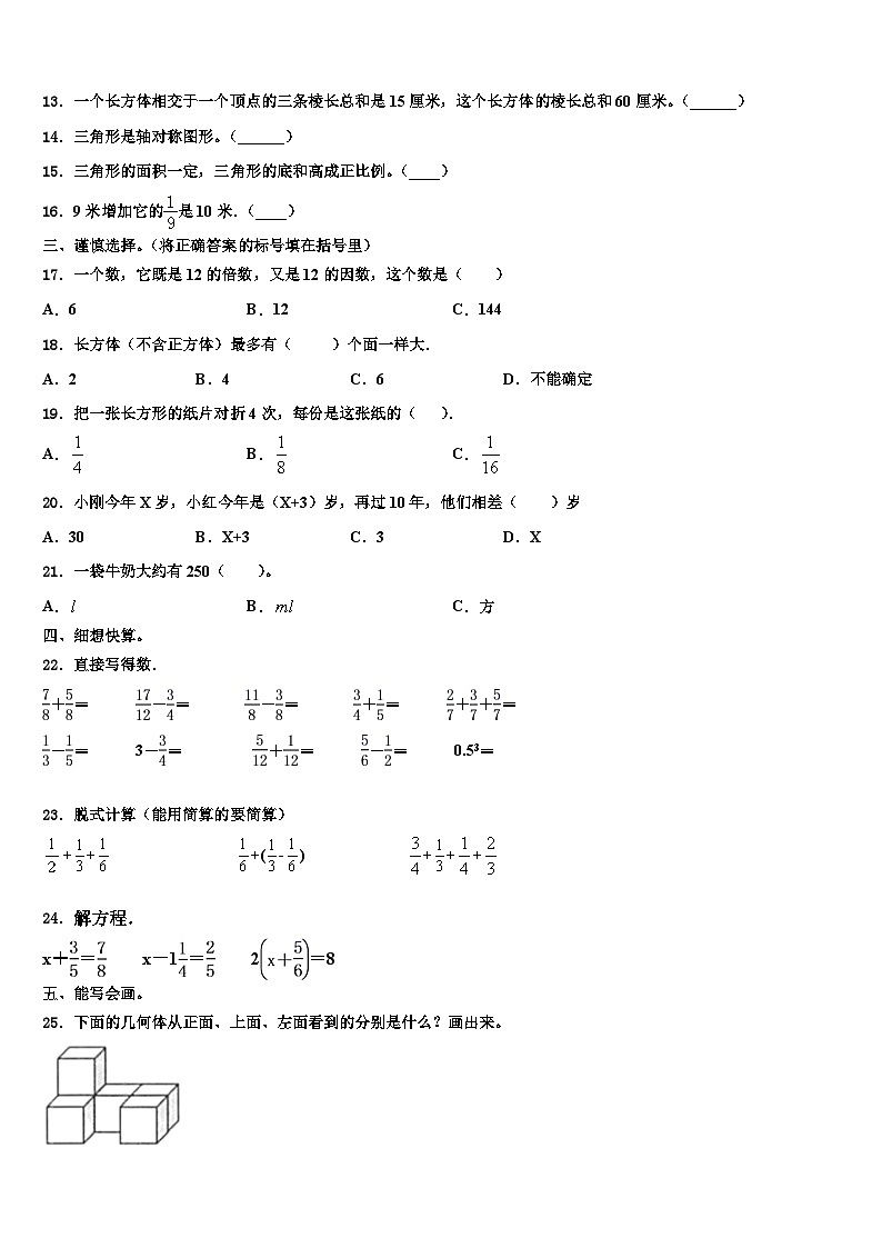 2022-2023学年江苏省东台市东台区小学联盟六年级数学第二学期期末复习检测模拟试题含解析第2页
