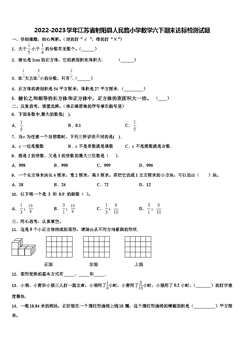 2022-2023学年江苏省射阳县人民路小学数学六下期末达标检测试题含解析01