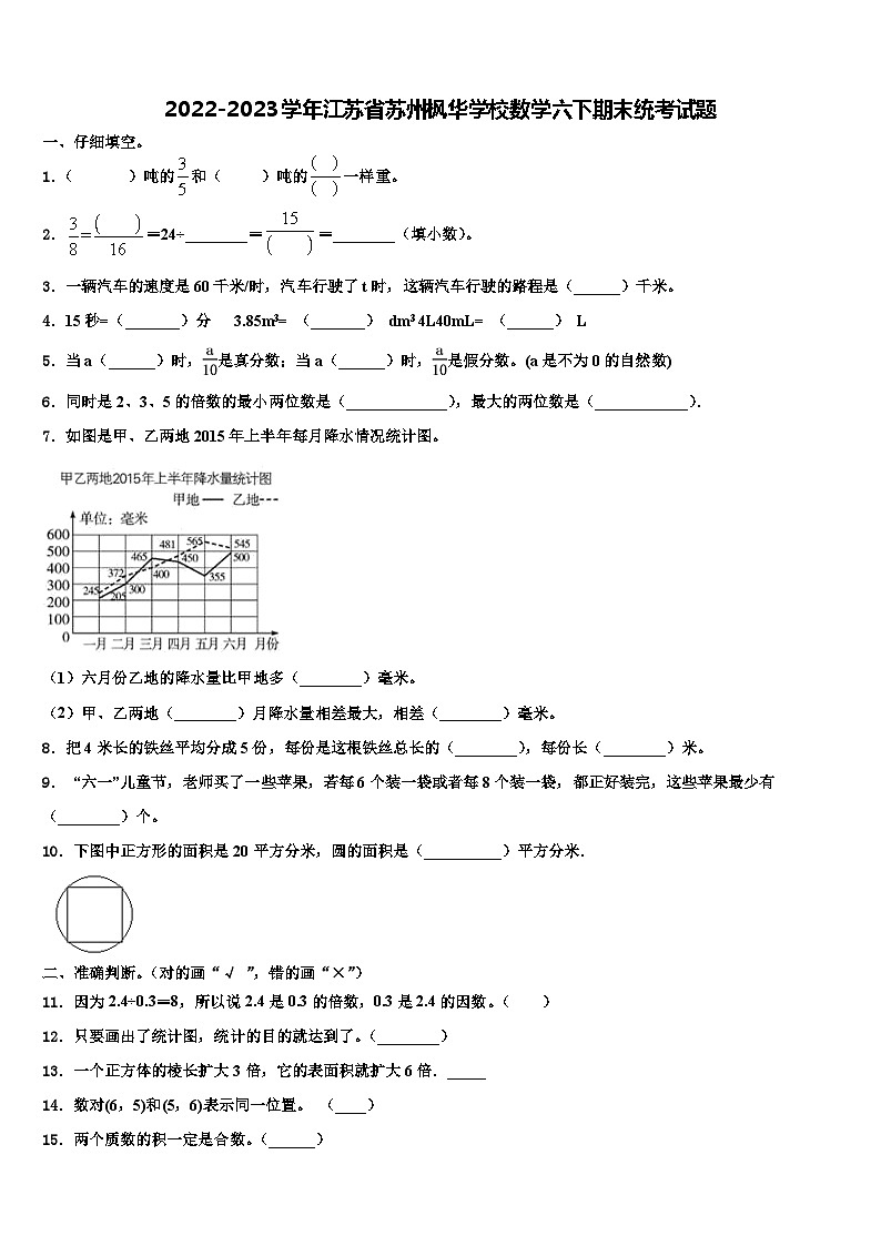 2022-2023学年江苏省苏州枫华学校数学六下期末统考试题含解析01