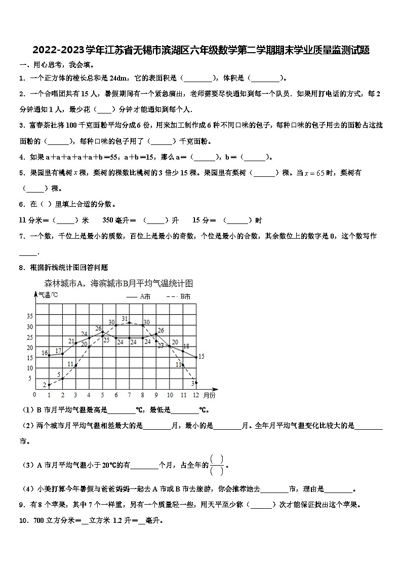 2022-2023学年江苏省无锡市滨湖区六年级数学第二学期期末学业质量监测试题含解析01