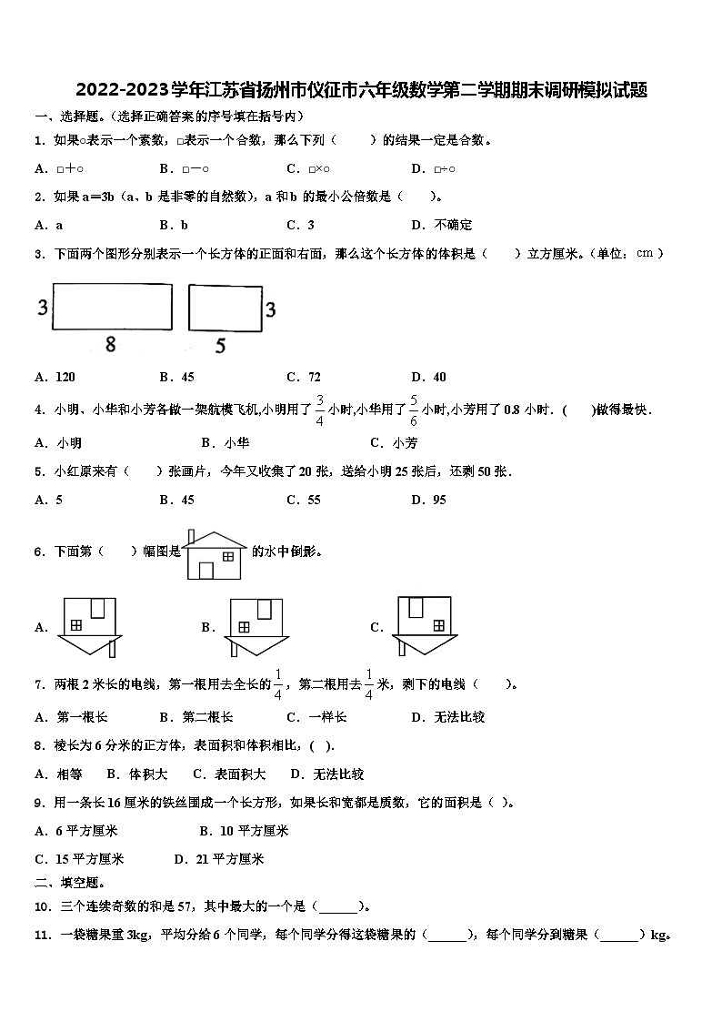 2022-2023学年江苏省扬州市仪征市六年级数学第二学期期末调研模拟试题含解析01