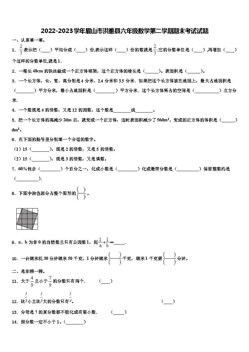 2022-2023学年眉山市洪雅县六年级数学第二学期期末考试试题含解析第1页