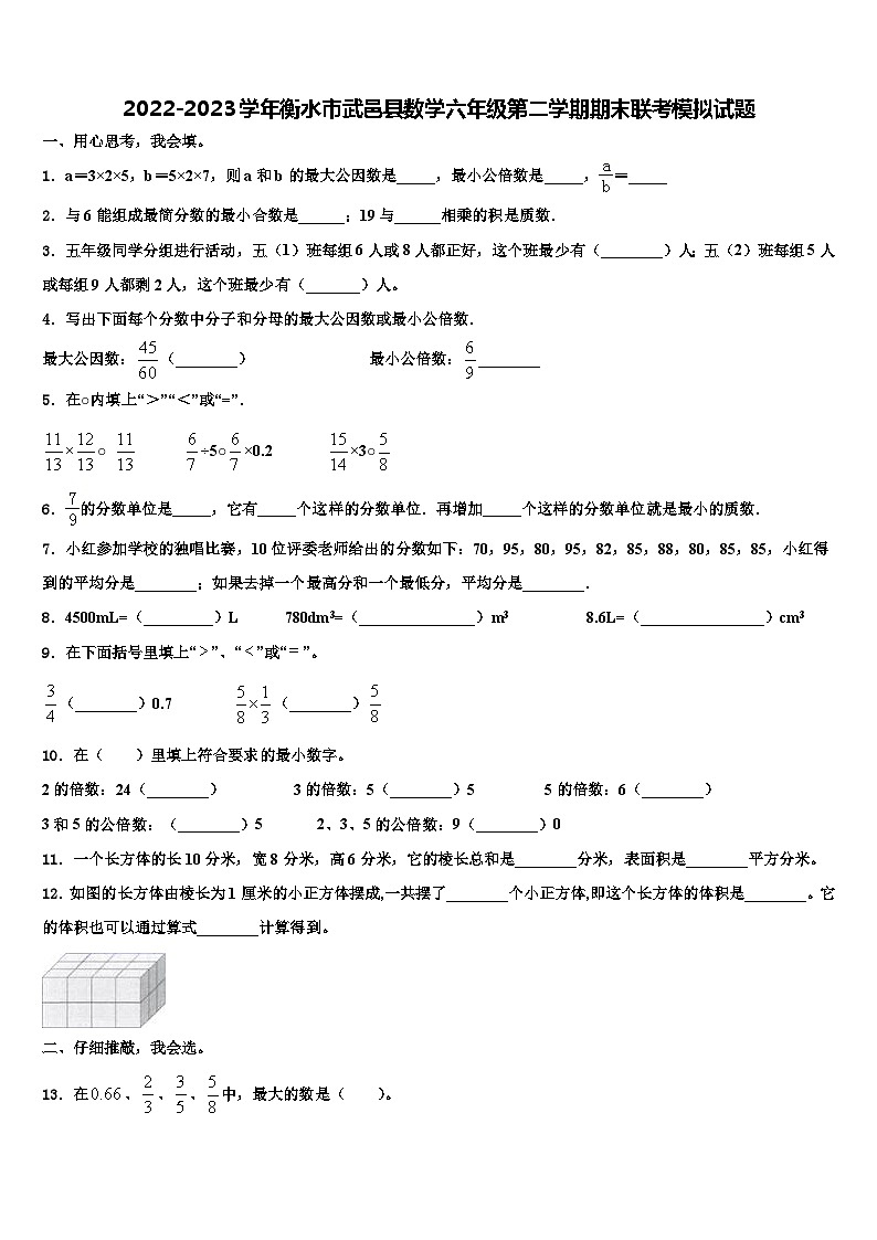 2022-2023学年衡水市武邑县数学六年级第二学期期末联考模拟试题含解析第1页