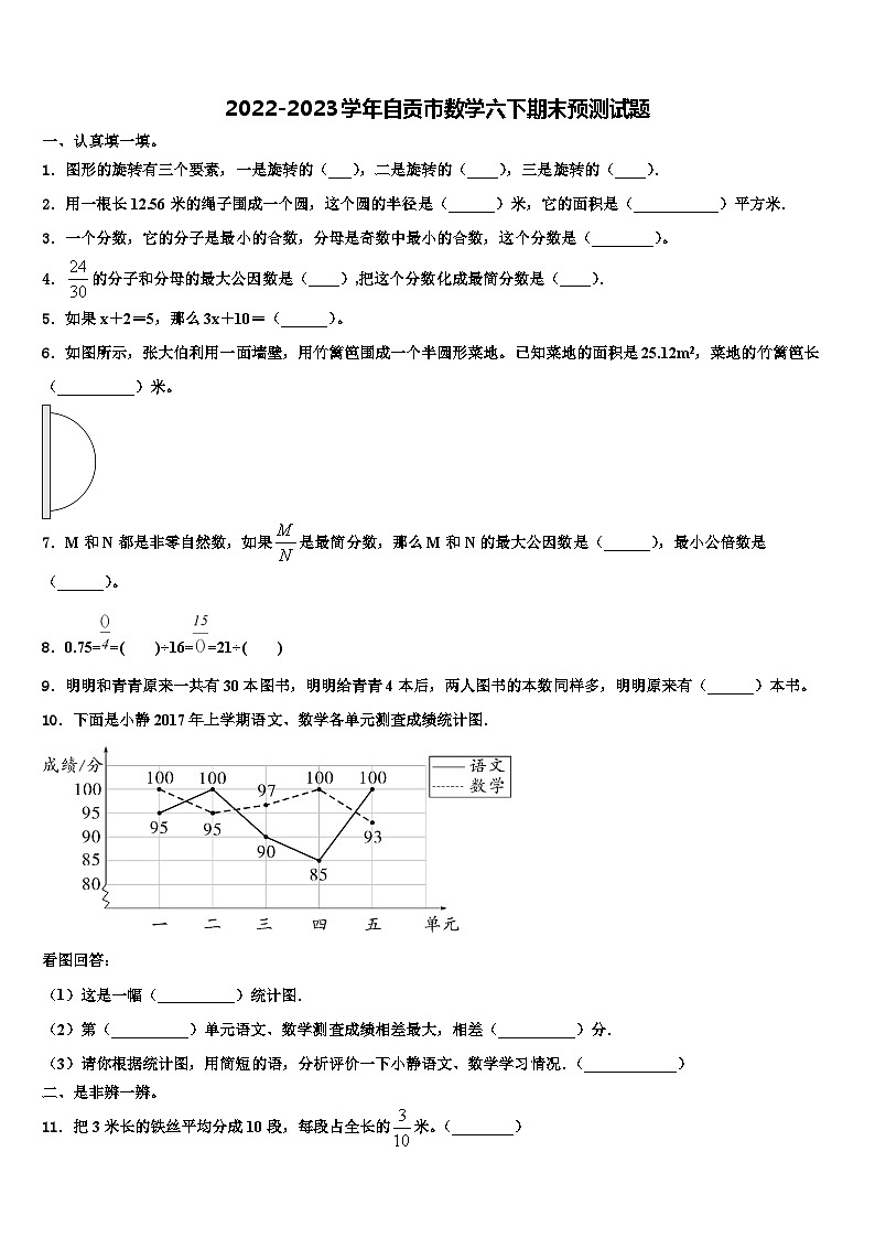 2022-2023学年自贡市数学六下期末预测试题含解析第1页