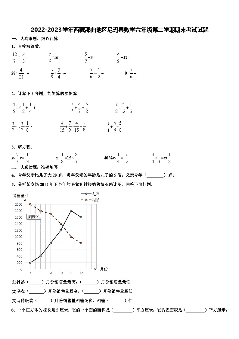 2022-2023学年西藏那曲地区尼玛县数学六年级第二学期期末考试试题含解析第1页