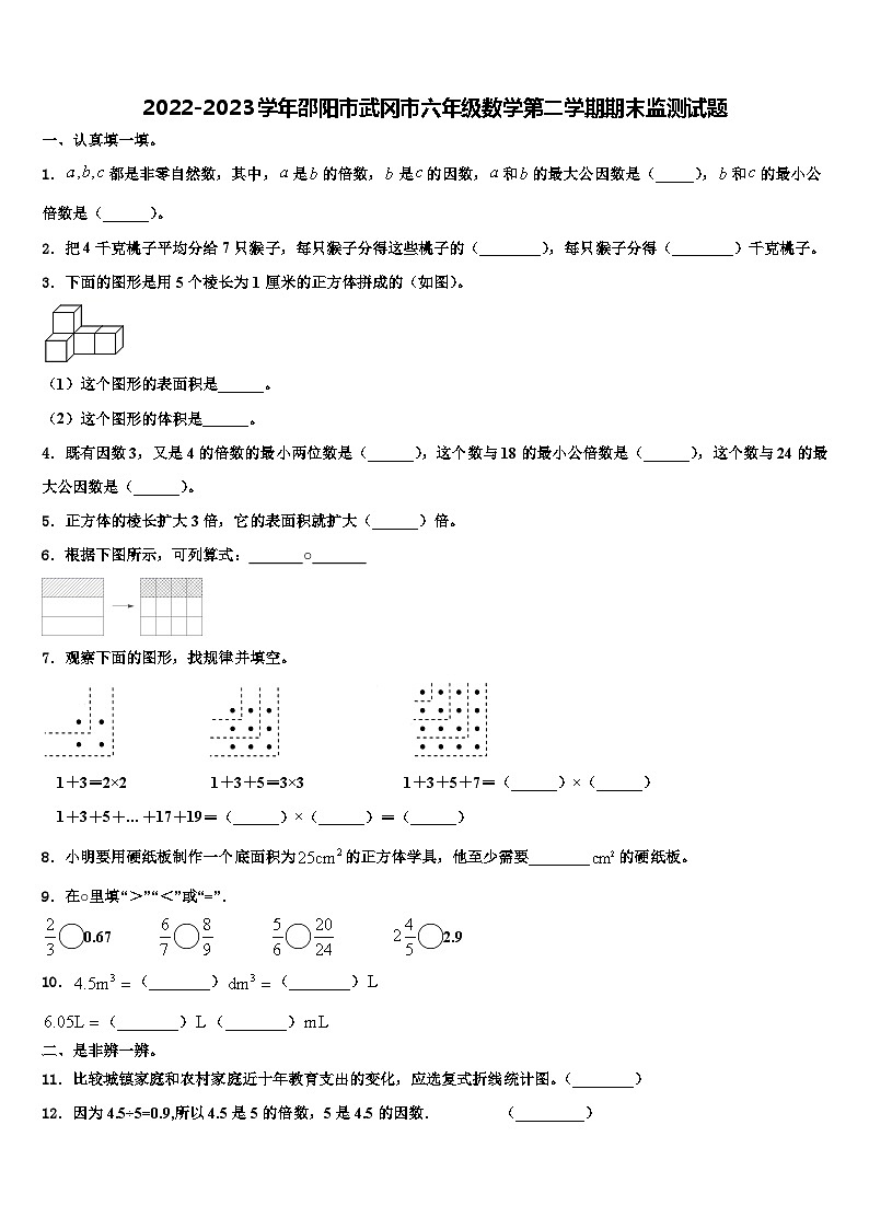 2022-2023学年邵阳市武冈市六年级数学第二学期期末监测试题含解析第1页
