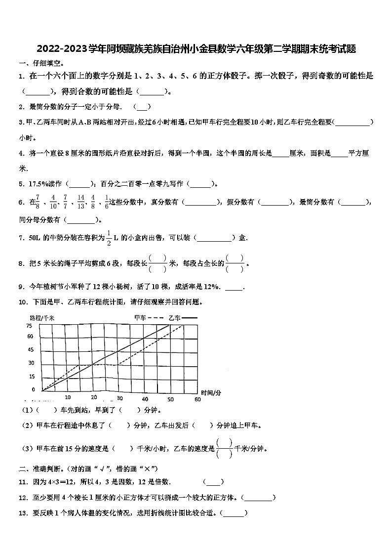 2022-2023学年阿坝藏族羌族自治州小金县数学六年级第二学期期末统考试题含解析01