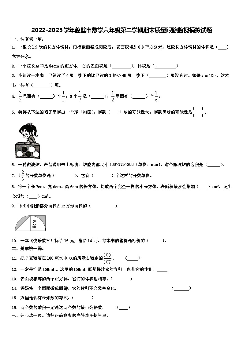 2022-2023学年鹤壁市数学六年级第二学期期末质量跟踪监视模拟试题含解析第1页