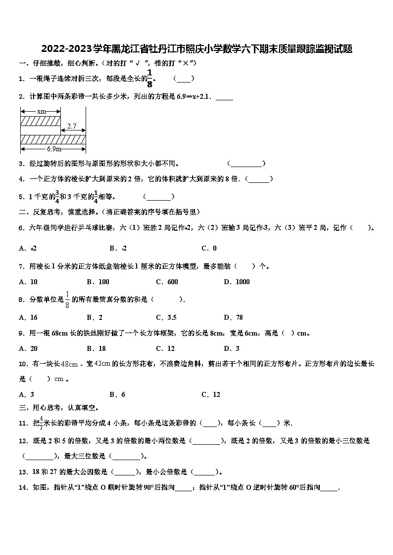 2022-2023学年黑龙江省牡丹江市照庆小学数学六下期末质量跟踪监视试题含解析第1页