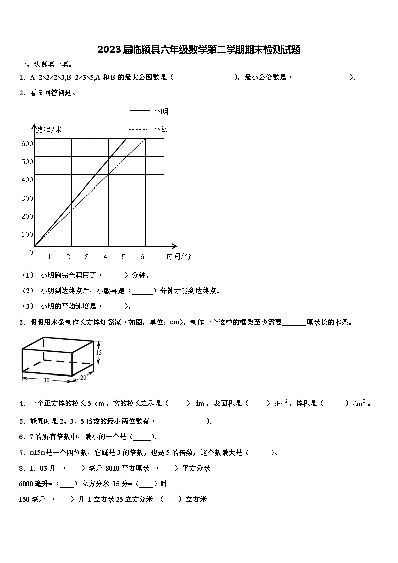 2023届临颍县六年级数学第二学期期末检测试题含解析第1页