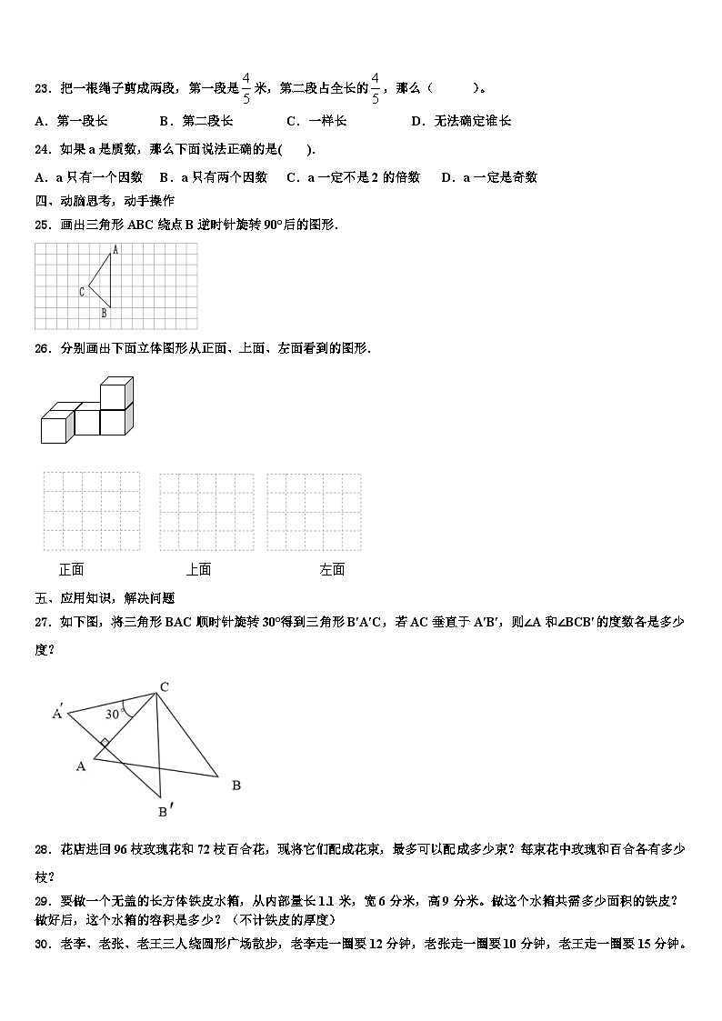 2023届丘北县数学六年级第二学期期末监测模拟试题含解析第3页