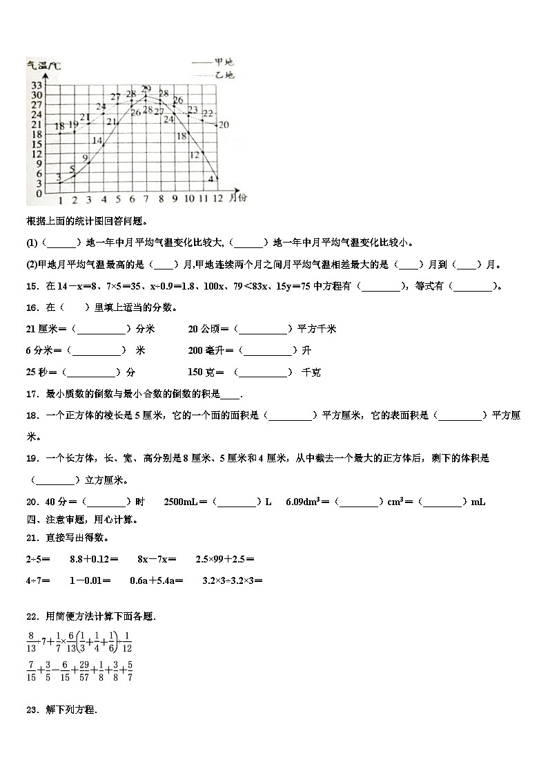 2023届上海市黄浦区数学六年级第二学期期末综合测试试题含解析第2页