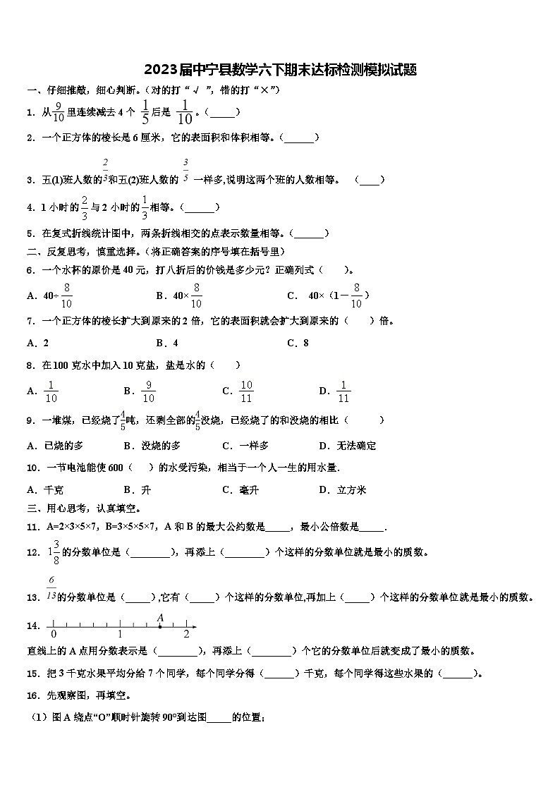 2023届中宁县数学六下期末达标检测模拟试题含解析01
