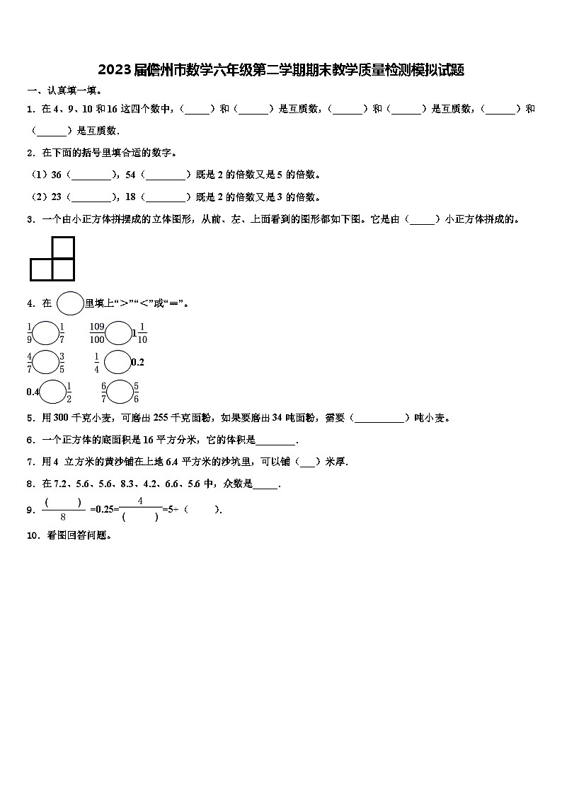 2023届儋州市数学六年级第二学期期末教学质量检测模拟试题含解析01